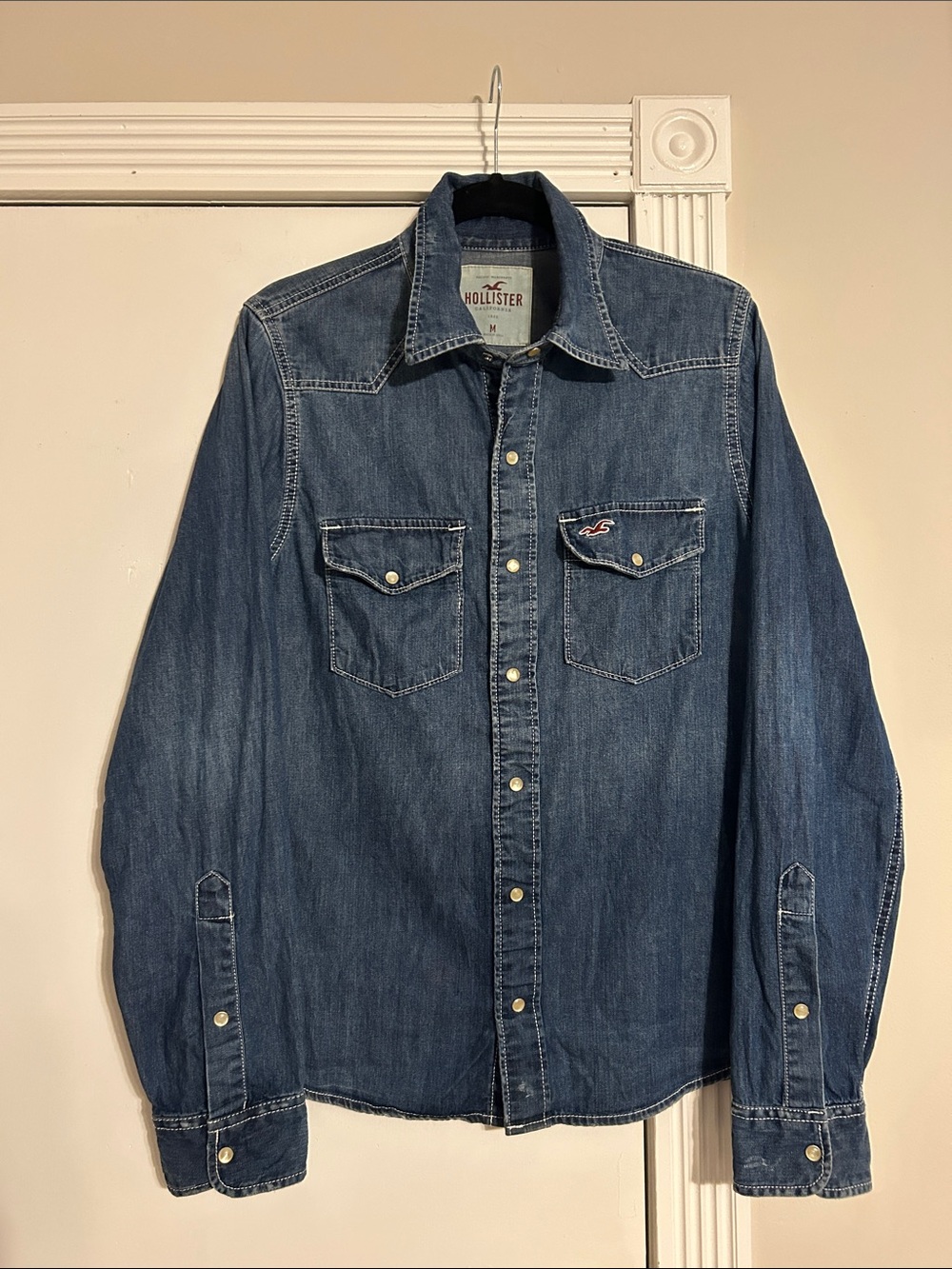 Hollister Men's Dark Blue Denim Western Shirt Jacket size Medium
